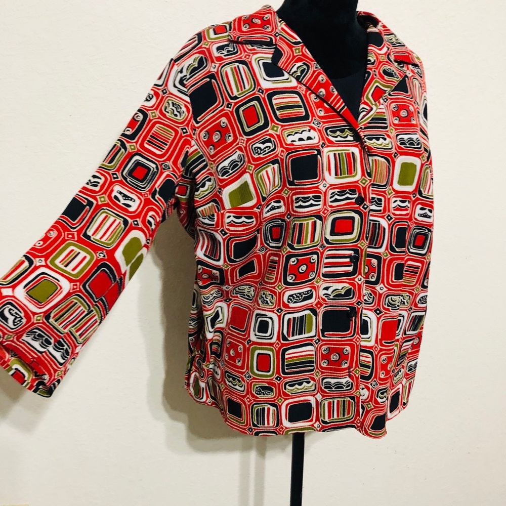 Vibrant Red and Black Patterned blouse womens top 1x